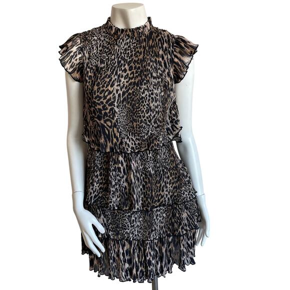ALLSAINTS Plisse Leopard Print Tiered Mini Cocktail Party Dress US 4 - Picture 1 of 15